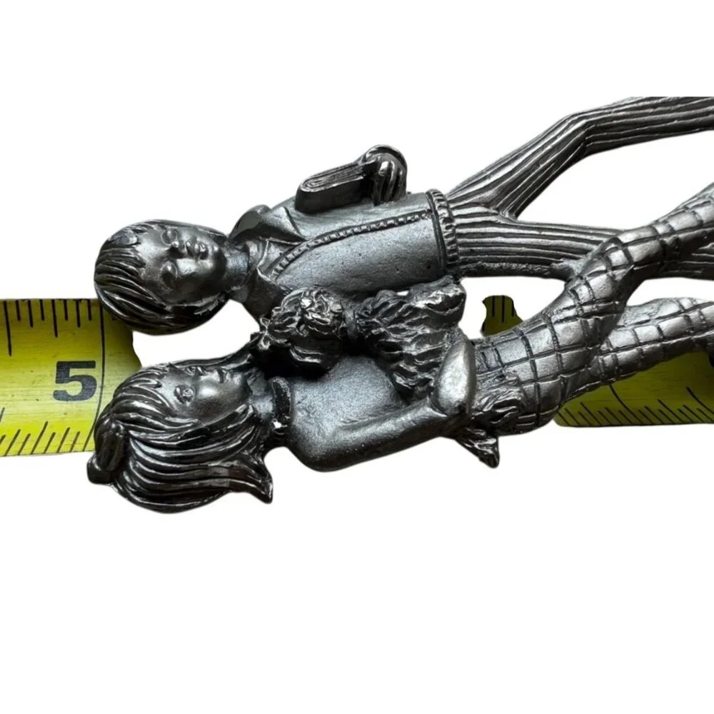 Peltro Cessallato Pewter Sculpture Boy Girl With Dog On Wooden Base 5" T - Picture 4 of 9